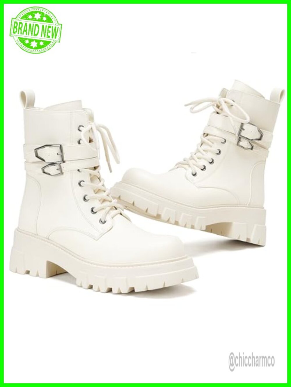 Waterproof Vegan Leather Combat Boots Women Ankle Booties Lug Sole